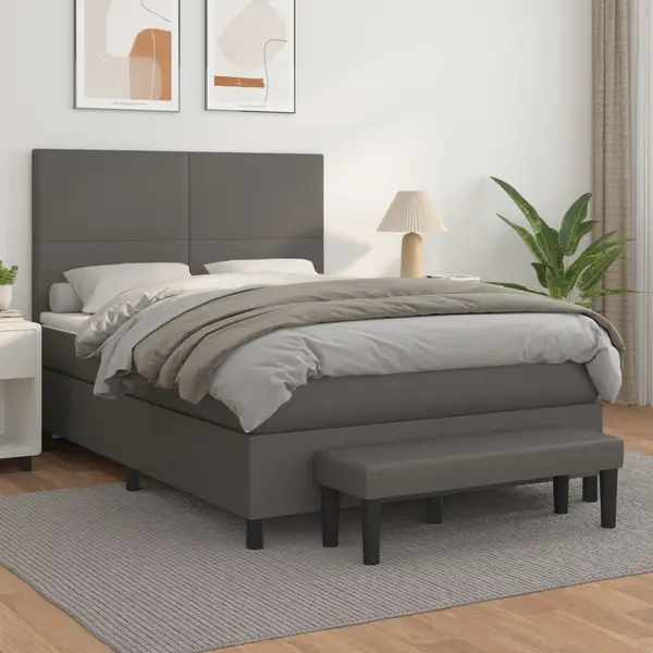 Gossi pat box spring cu saltea, gri, 140x200 cm, piele ecologica