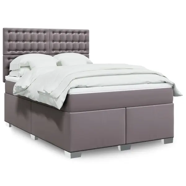 Gossi pat box spring cu saltea, gri, 140x200 cm, piele ecologica