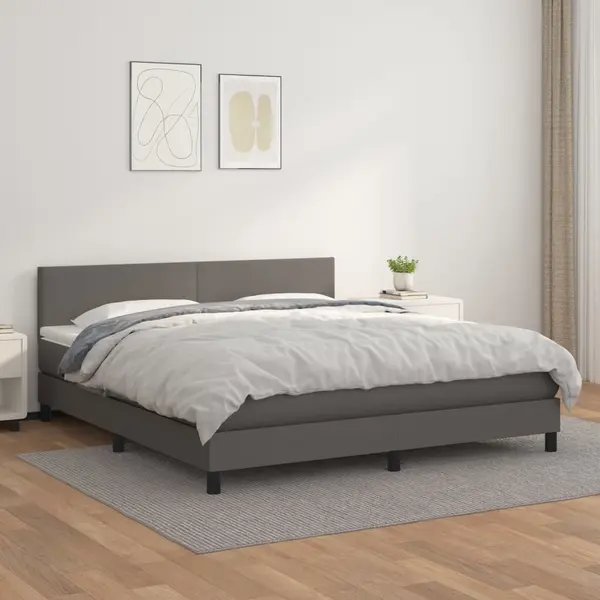Gossi pat box spring cu saltea, gri, 160x200 cm, piele ecologica