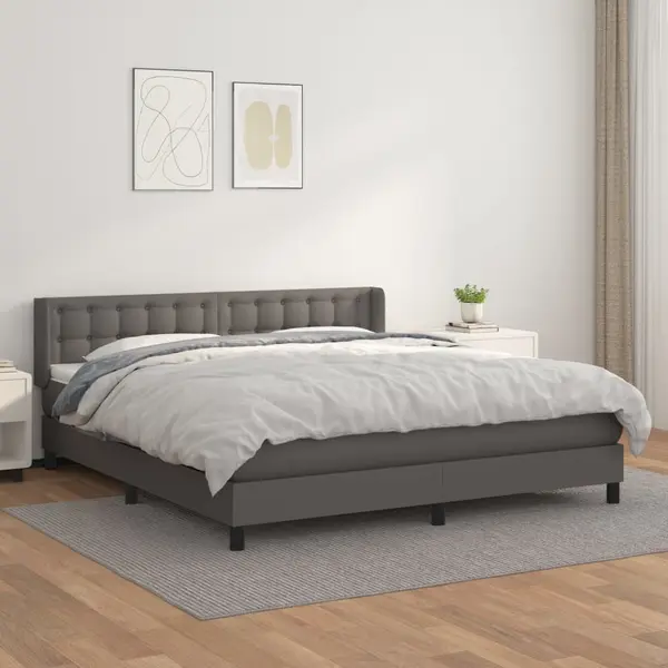 Gossi pat box spring cu saltea, gri, 180x200 cm, piele ecologica