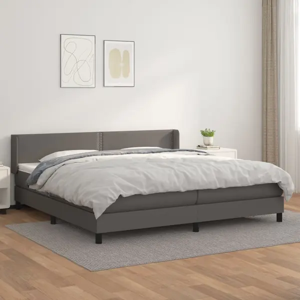 Gossi pat box spring cu saltea, gri, 200x200 cm, piele ecologica