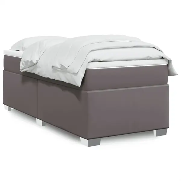 Gossi pat box spring cu saltea, gri, 90x190 cm, piele ecologica