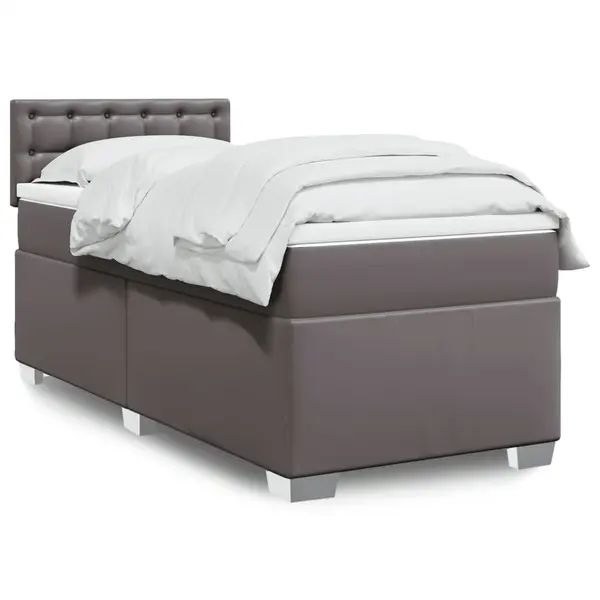Gossi pat box spring cu saltea, gri, 90x190 cm, piele ecologica