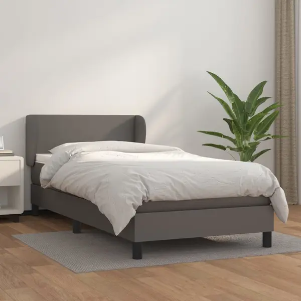 Gossi pat box spring cu saltea, gri, 90x200 cm, piele ecologica