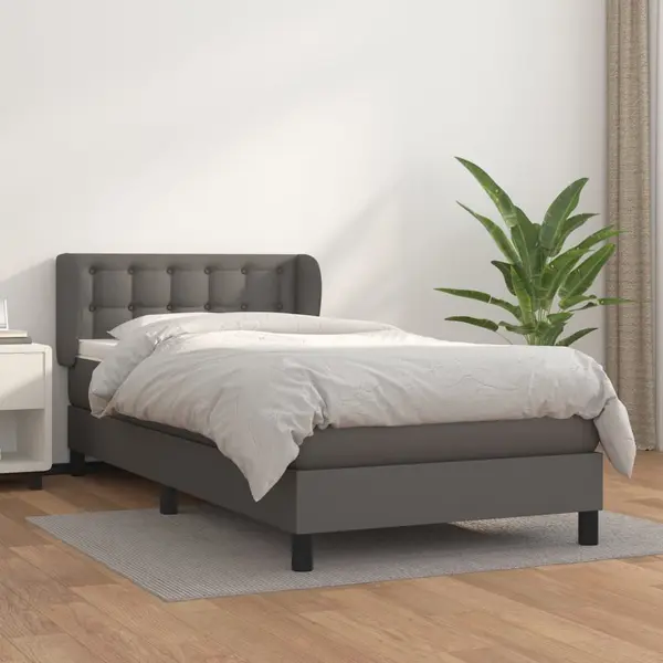 Gossi pat box spring cu saltea, gri, 90x200 cm, piele ecologica