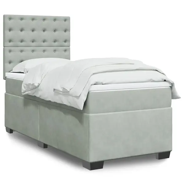 Gossi pat box spring cu saltea, gri deschis, 100x200 cm, catifea