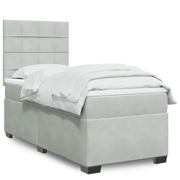 Gossi pat box spring cu saltea, gri deschis, 100x200 cm, catifea