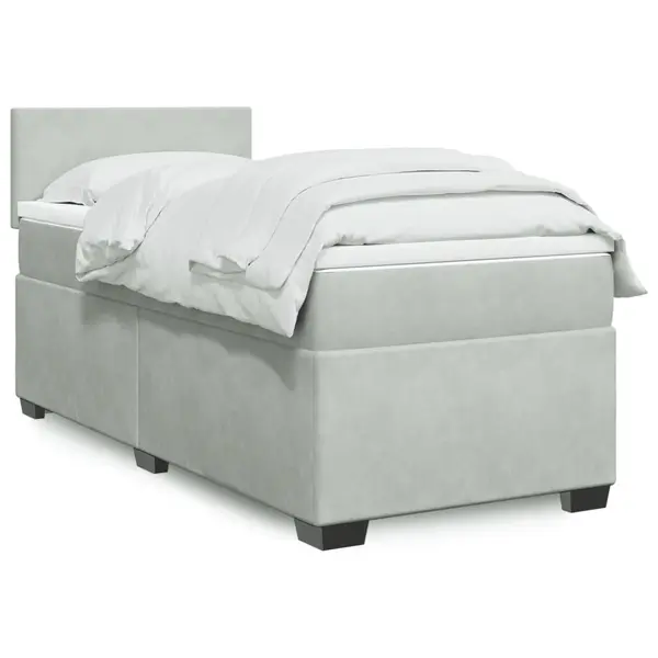 Gossi pat box spring cu saltea, gri deschis, 100x200 cm, catifea