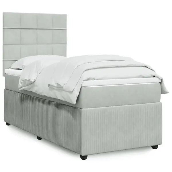Gossi pat box spring cu saltea, gri deschis, 100x200 cm, catifea