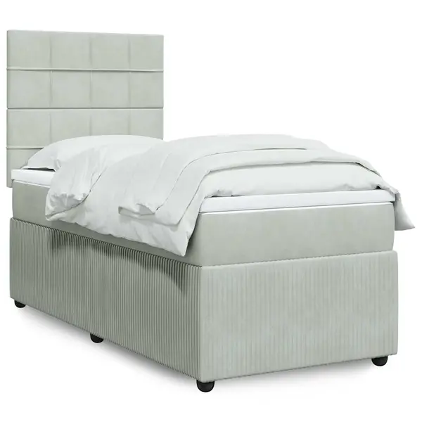 Gossi pat box spring cu saltea, gri deschis, 100x200 cm, catifea