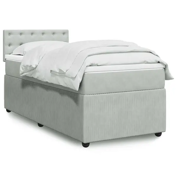 Gossi pat box spring cu saltea, gri deschis, 100x200 cm, catifea