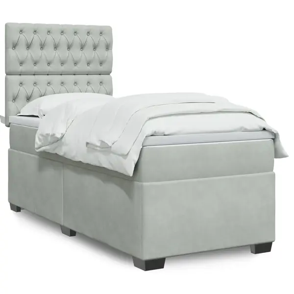 Gossi pat box spring cu saltea, gri deschis, 100x200 cm, catifea