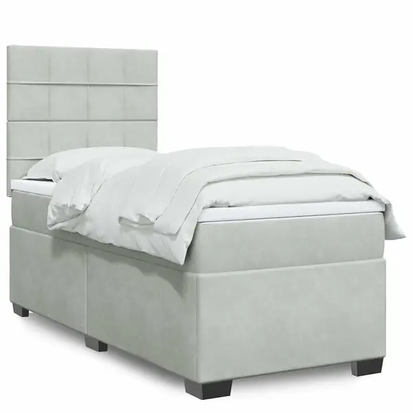 Gossi pat box spring cu saltea, gri deschis, 100x200 cm, catifea