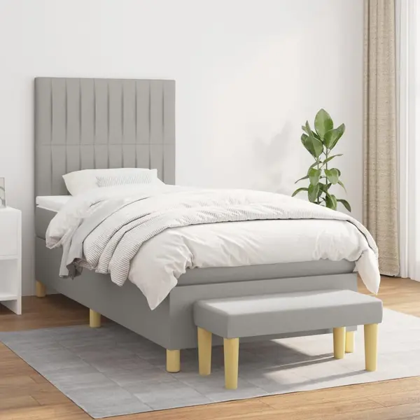 Gossi pat box spring cu saltea, gri deschis, 100x200 cm, textil