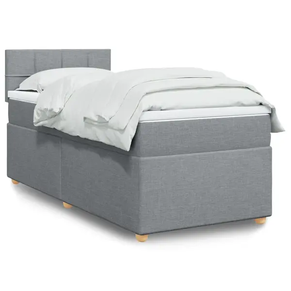 Gossi pat box spring cu saltea, gri deschis, 100x200 cm, textil