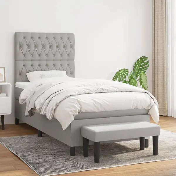 Gossi pat box spring cu saltea, gri deschis, 100x200 cm, textil