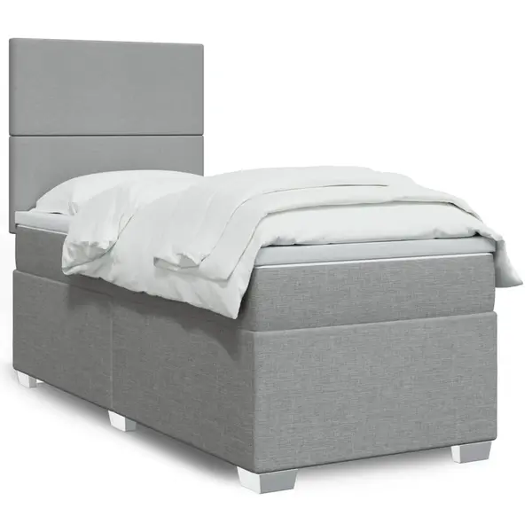 Gossi pat box spring cu saltea, gri deschis, 100x200 cm, textil