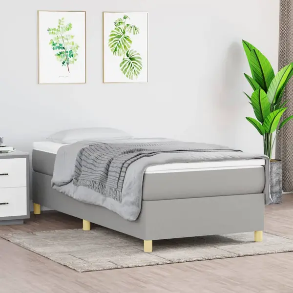 Gossi pat box spring cu saltea, gri deschis, 100x200 cm, textil