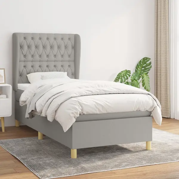 Gossi pat box spring cu saltea, gri deschis, 100x200 cm, textil