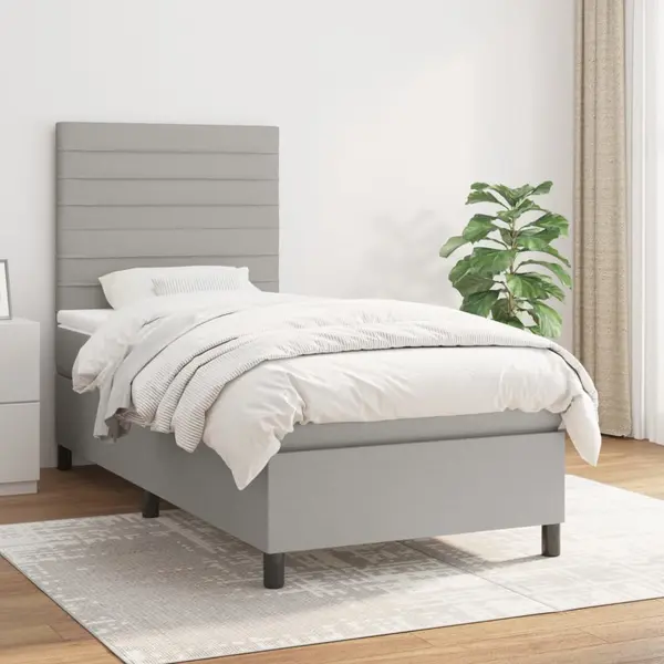Gossi pat box spring cu saltea, gri deschis, 100x200 cm, textil