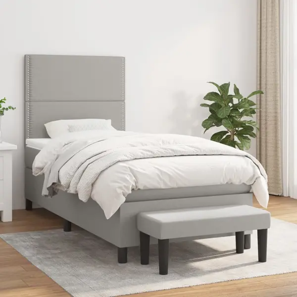 Gossi pat box spring cu saltea, gri deschis, 100x200 cm, textil