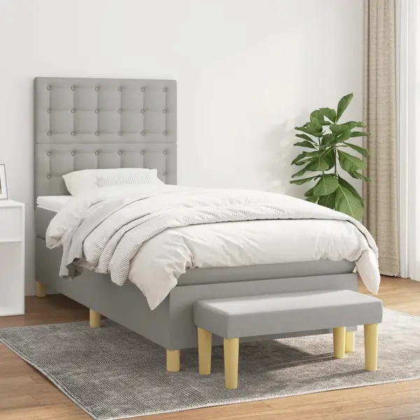 Gossi pat box spring cu saltea, gri deschis, 100x200 cm, textil