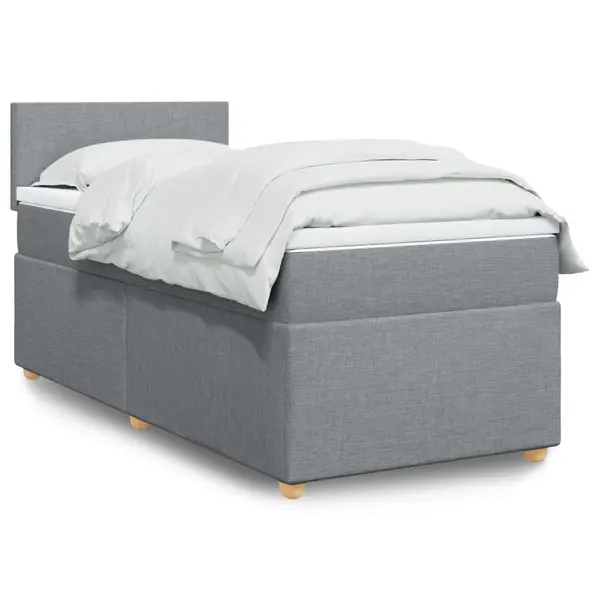 Gossi pat box spring cu saltea, gri deschis, 100x200 cm, textil