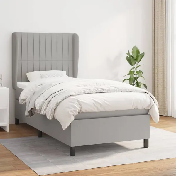 Gossi pat box spring cu saltea, gri deschis, 100x200 cm, textil
