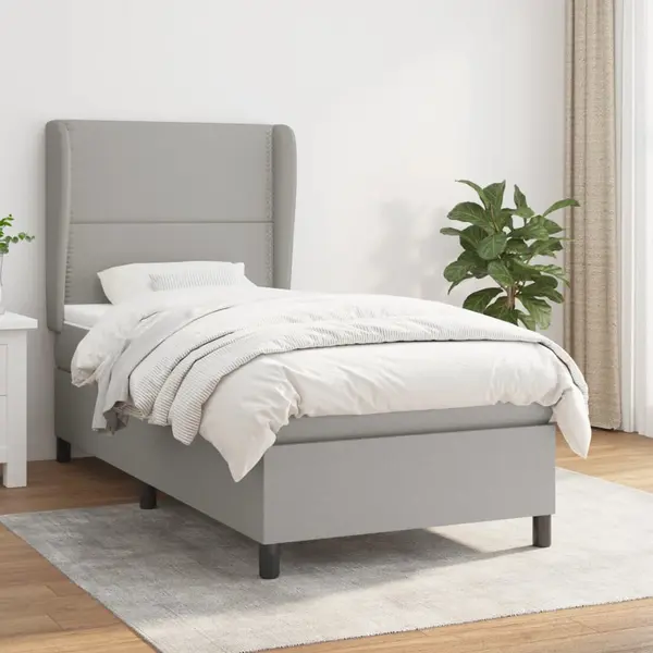 Gossi pat box spring cu saltea, gri deschis, 100x200 cm, textil