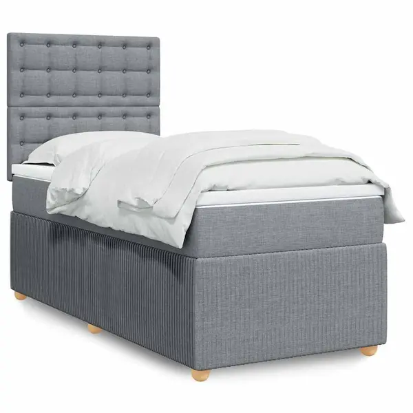 Gossi pat box spring cu saltea, gri deschis, 100x200 cm, textil