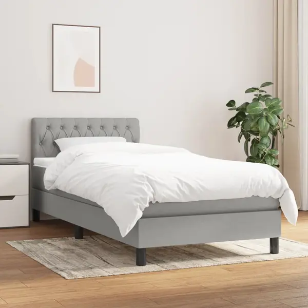 Gossi pat box spring cu saltea, gri deschis, 100x200 cm, textil
