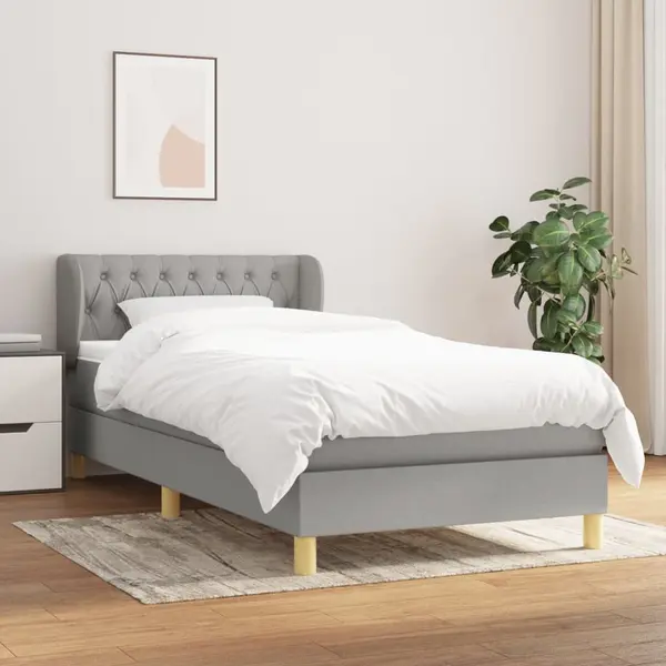 Gossi pat box spring cu saltea, gri deschis, 100x200 cm, textil