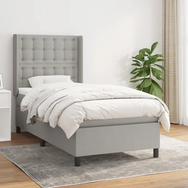 Gossi pat box spring cu saltea, gri deschis, 100x200 cm, textil