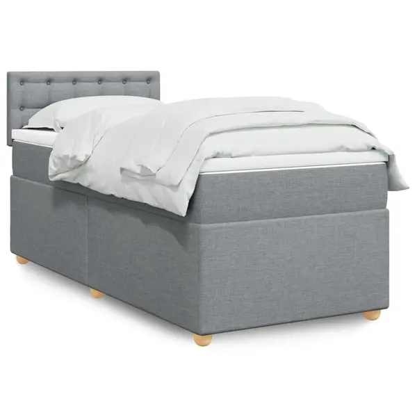Gossi pat box spring cu saltea, gri deschis, 100x200 cm, textil