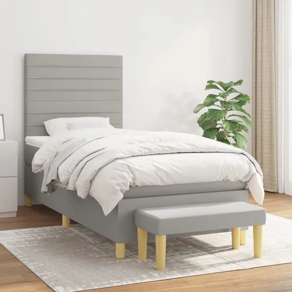 Gossi pat box spring cu saltea, gri deschis, 100x200 cm, textil