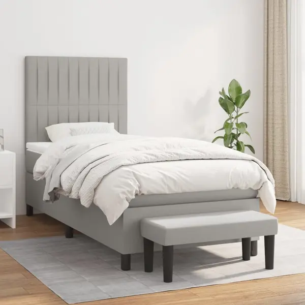 Gossi pat box spring cu saltea, gri deschis, 100x200 cm, textil