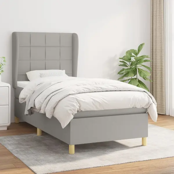 Gossi pat box spring cu saltea, gri deschis, 100x200 cm, textil