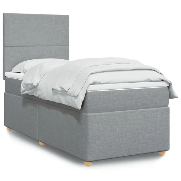 Gossi pat box spring cu saltea, gri deschis, 100x200 cm, textil