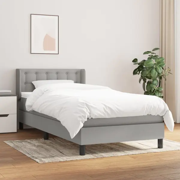 Gossi pat box spring cu saltea, gri deschis, 100x200 cm, textil