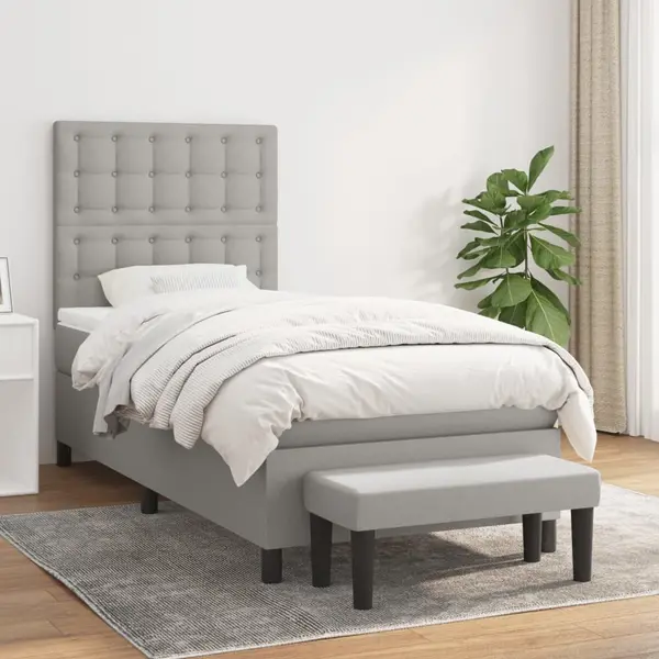 Gossi pat box spring cu saltea, gri deschis, 100x200 cm, textil