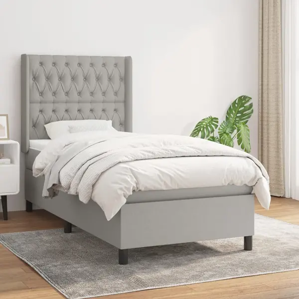 Gossi pat box spring cu saltea, gri deschis, 100x200 cm, textil