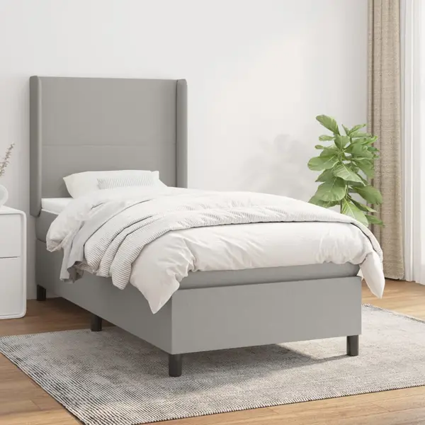 Gossi pat box spring cu saltea, gri deschis, 100x200 cm, textil