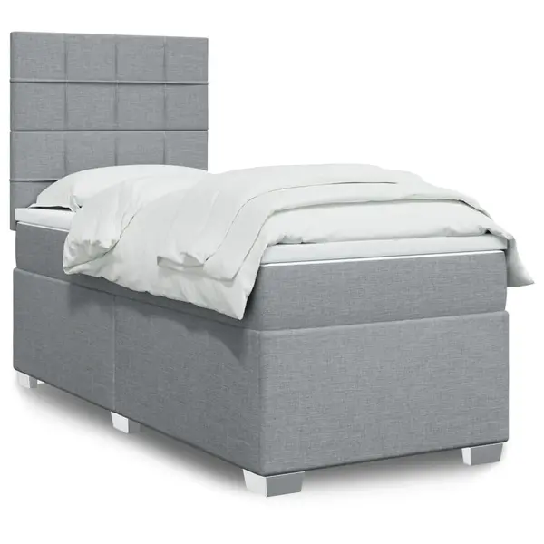 Gossi pat box spring cu saltea, gri deschis, 100x200 cm, textil