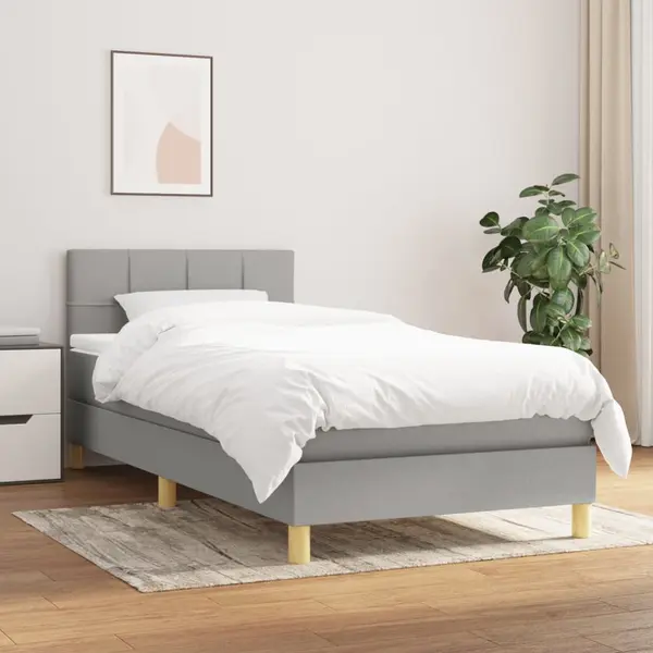Gossi pat box spring cu saltea, gri deschis, 100x200 cm, textil