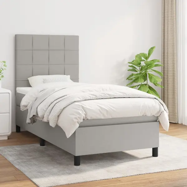 Gossi pat box spring cu saltea, gri deschis, 100x200 cm, textil