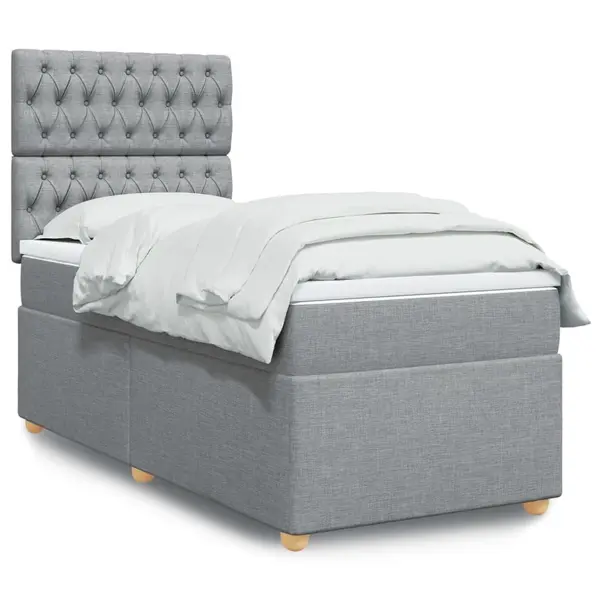 Gossi pat box spring cu saltea, gri deschis, 100x200 cm, textil