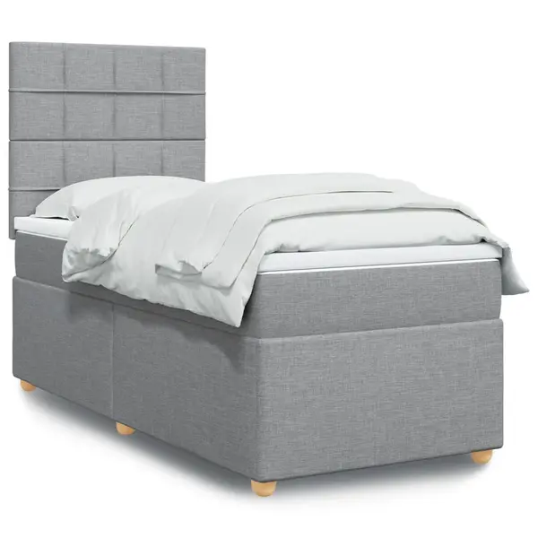 Gossi pat box spring cu saltea, gri deschis, 100x200 cm, textil