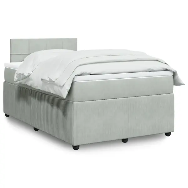 Gossi pat box spring cu saltea, gri deschis, 120x190 cm, catifea