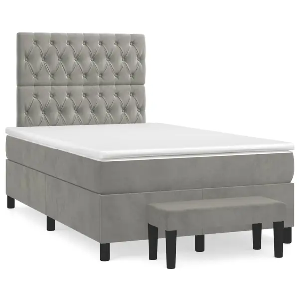 Gossi pat box spring cu saltea, gri deschis, 120x190 cm, catifea