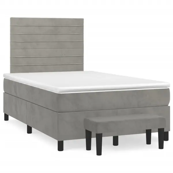 Gossi pat box spring cu saltea, gri deschis, 120x190 cm, catifea